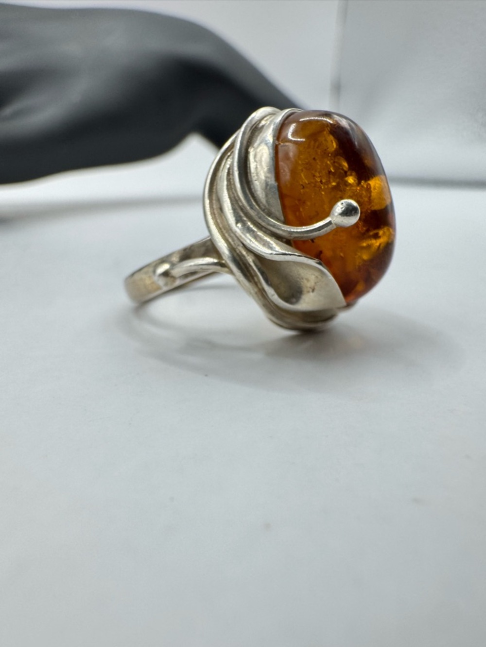 Large Size 7 Sterling Silver Amber Statement Ring